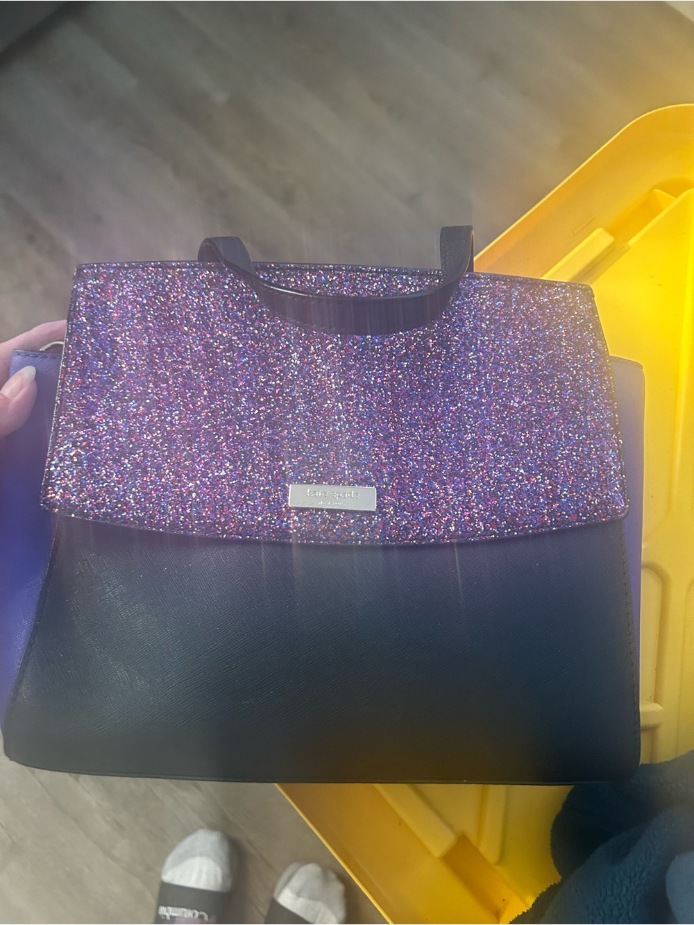 kate spade Black Satchel with Purple Glitter Flap